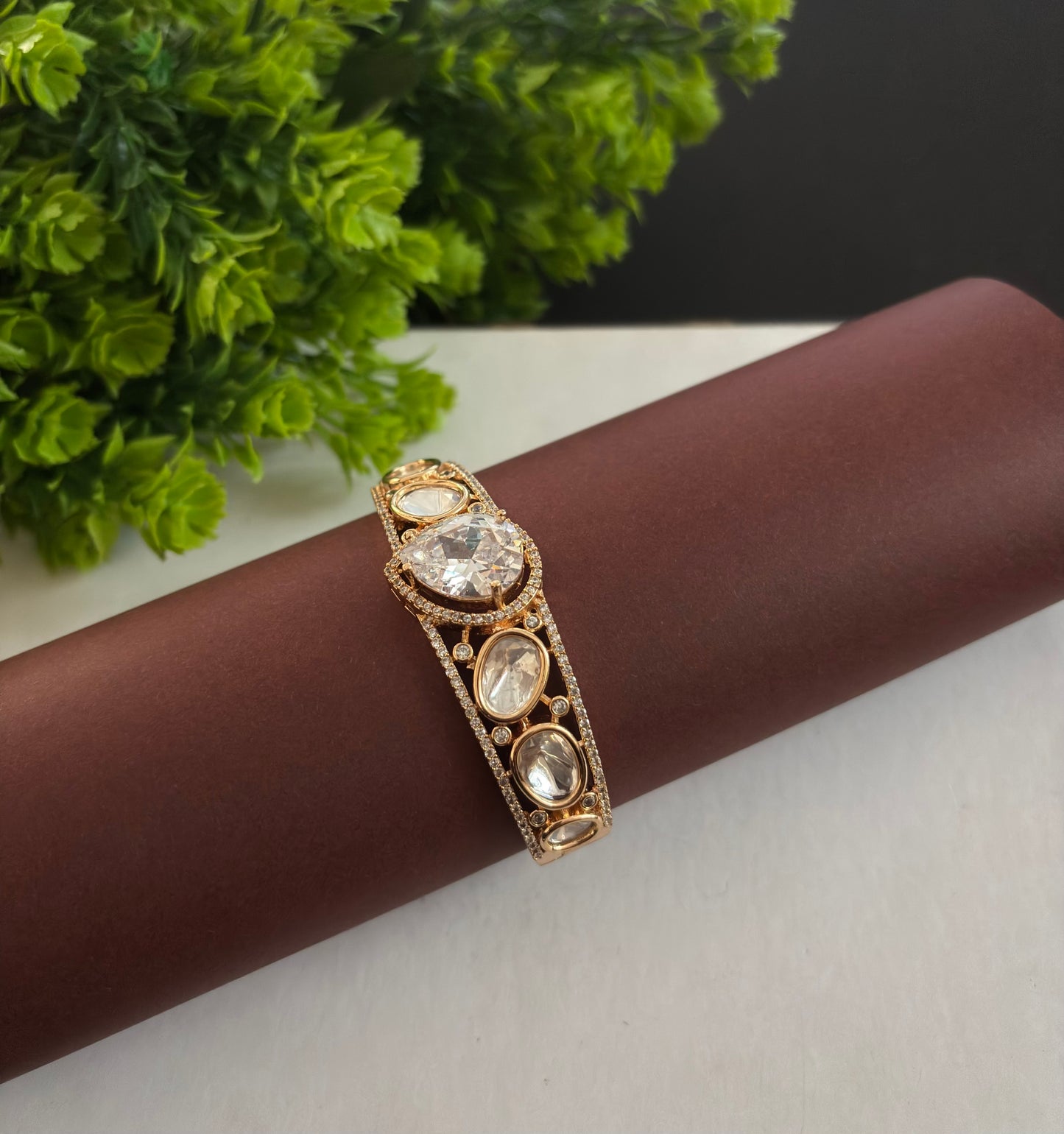 Radiant White Kundan Kada
