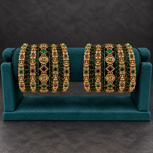 Green Antique Gold Bridal Bangles