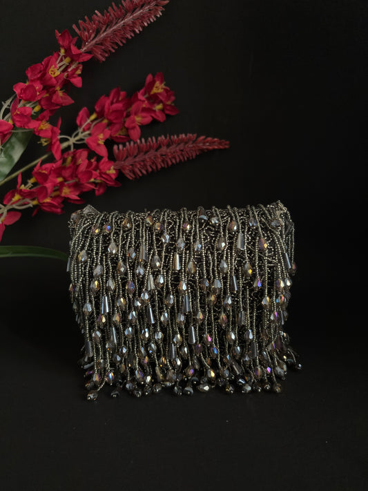 Midnight Iridescent Crystal Fringe Purse