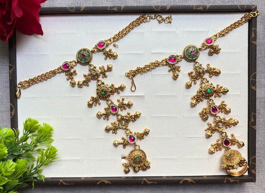 Antique Gold Ruby and Emerald Haath Phool