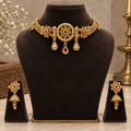 Antique Gold Lotus Choker Necklace Set