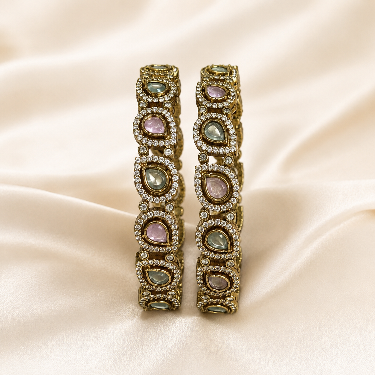 Pastel Polki Tear-Drop Bangles