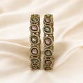 Pastel Polki Tear-Drop Bangles