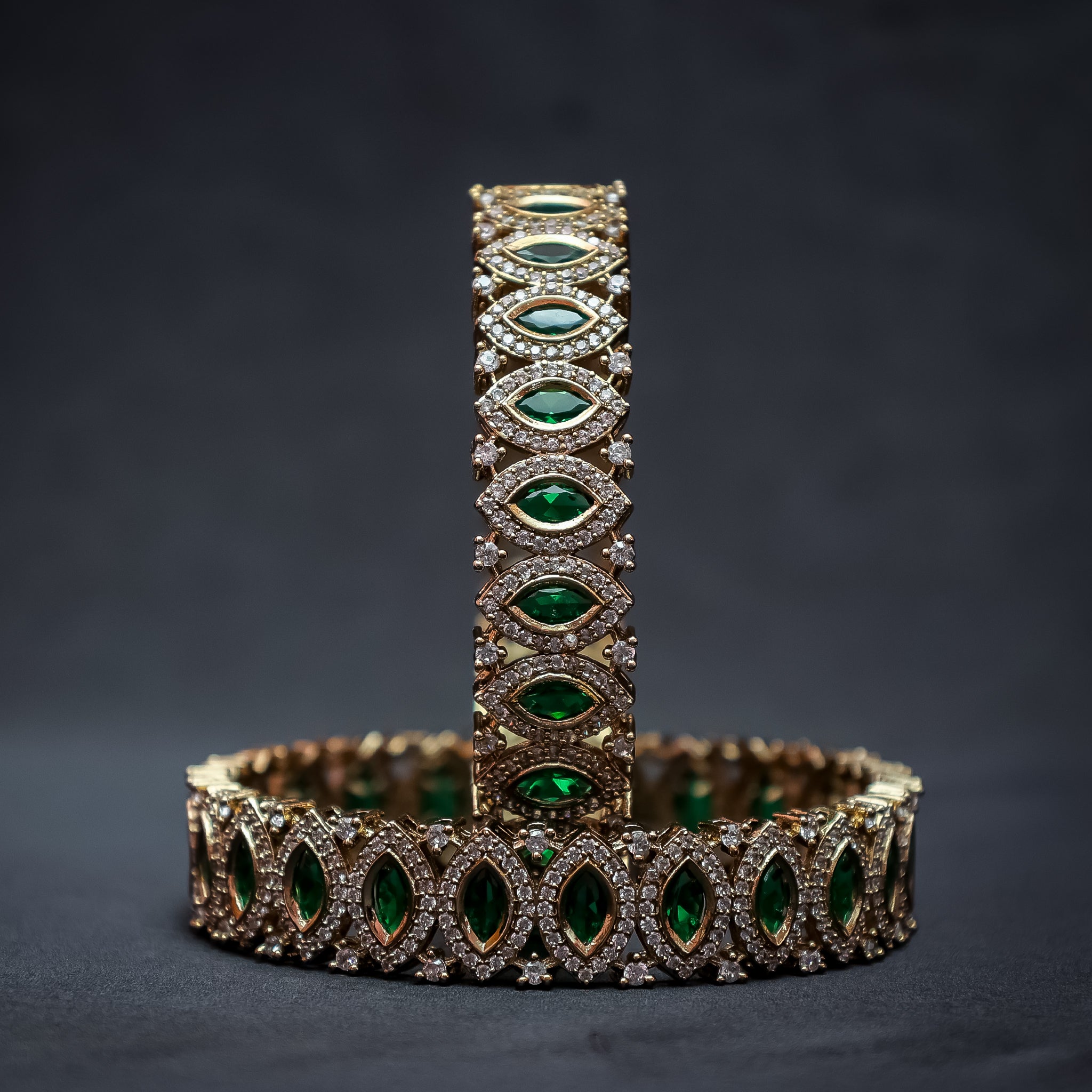 The Zahra Green Stone & CZ Sparkle Bangles