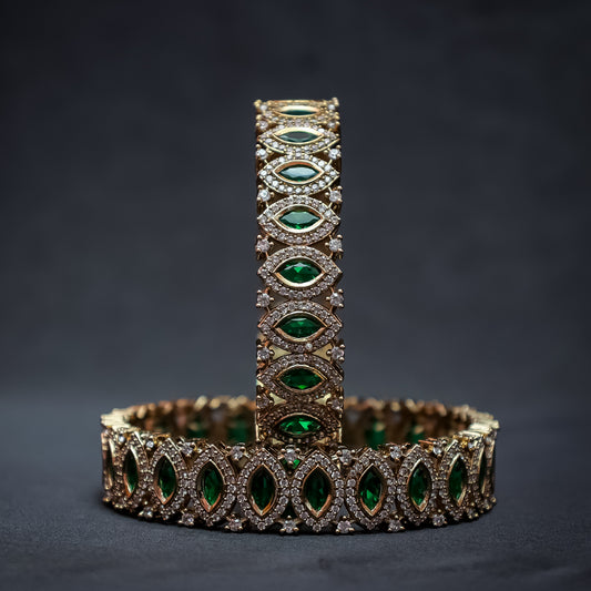 The Zahra Green Stone & CZ Sparkle Bangles