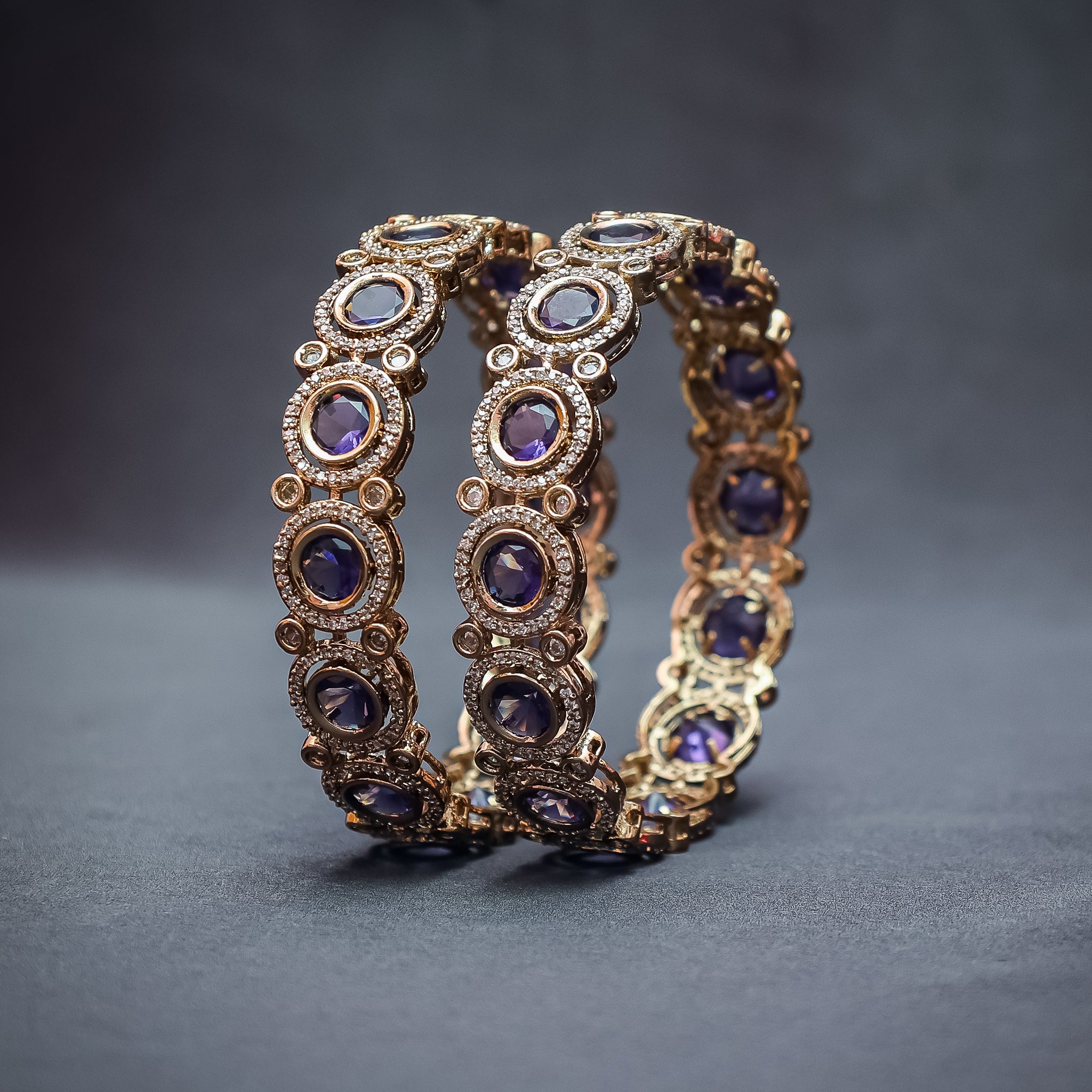 Regal Amethyst-Hued Kundan-Style Bangles