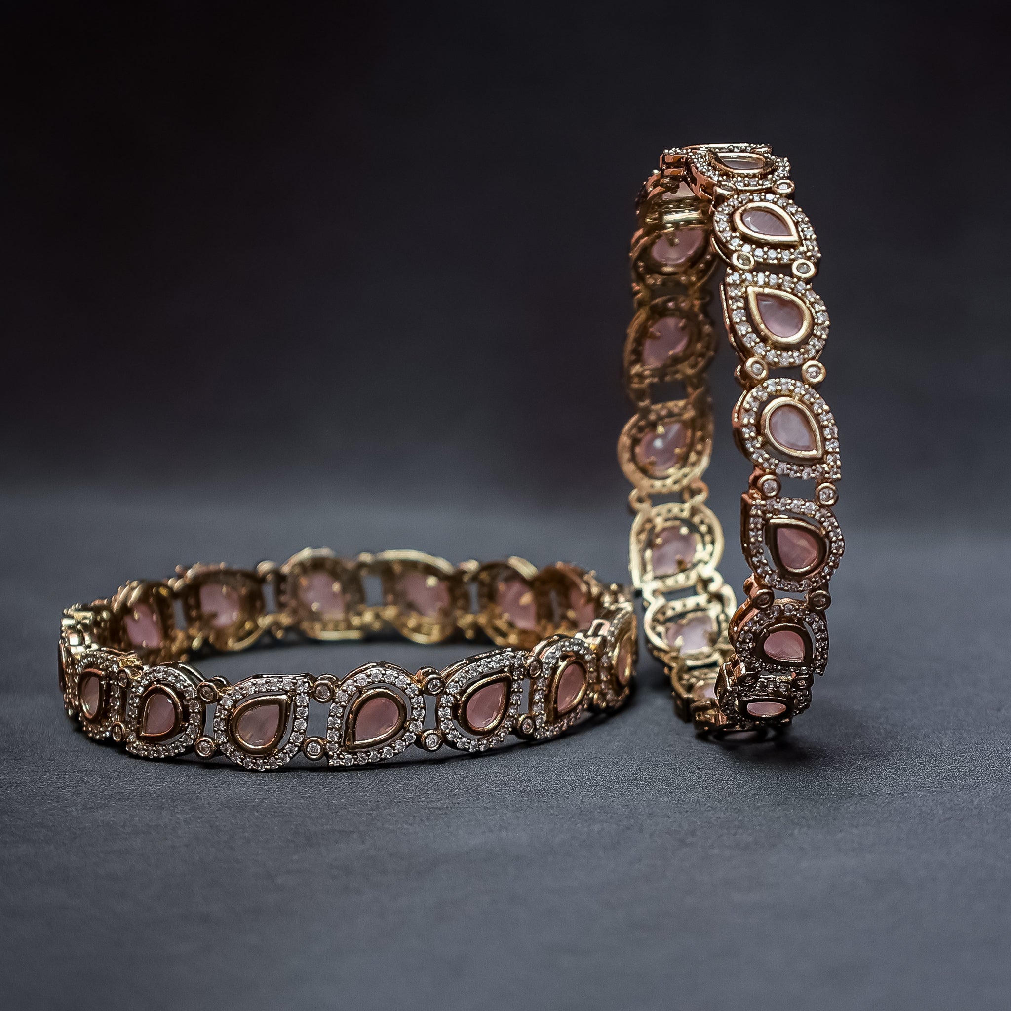 Regal Pink Stone & Kundan Style Kada