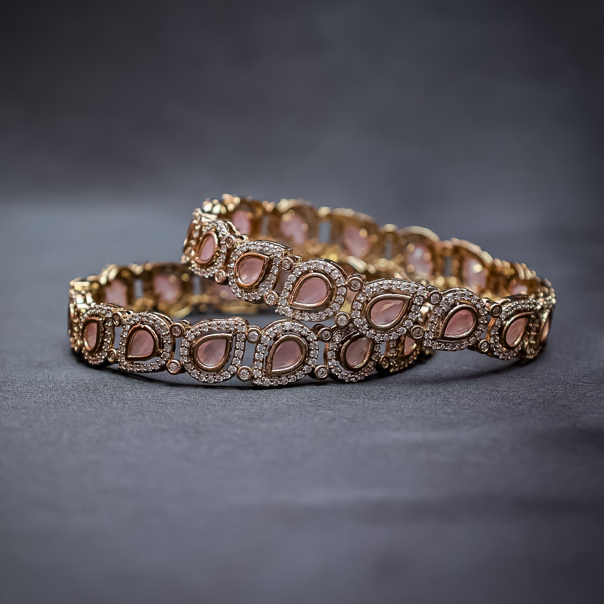 Regal Pink Stone & Kundan Style Kada