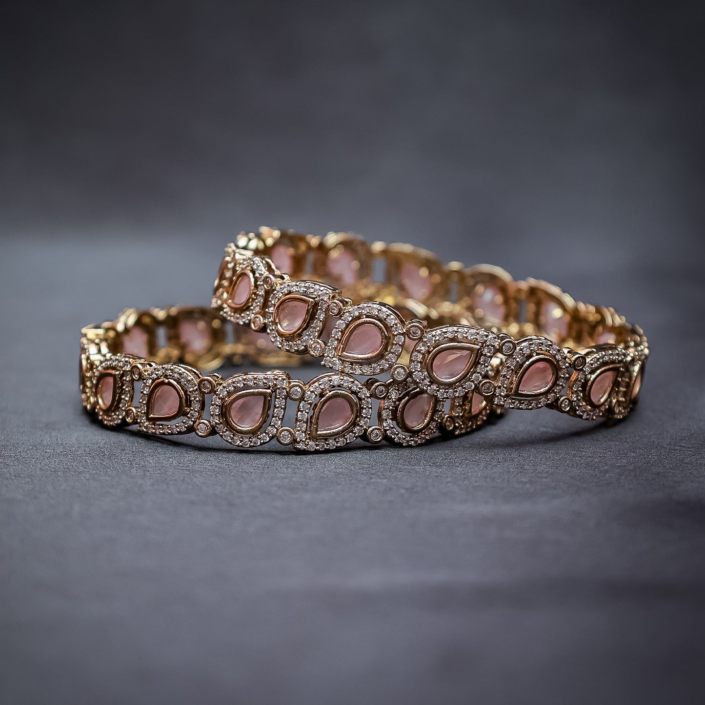 Regal Pink Stone & Kundan Style Kada