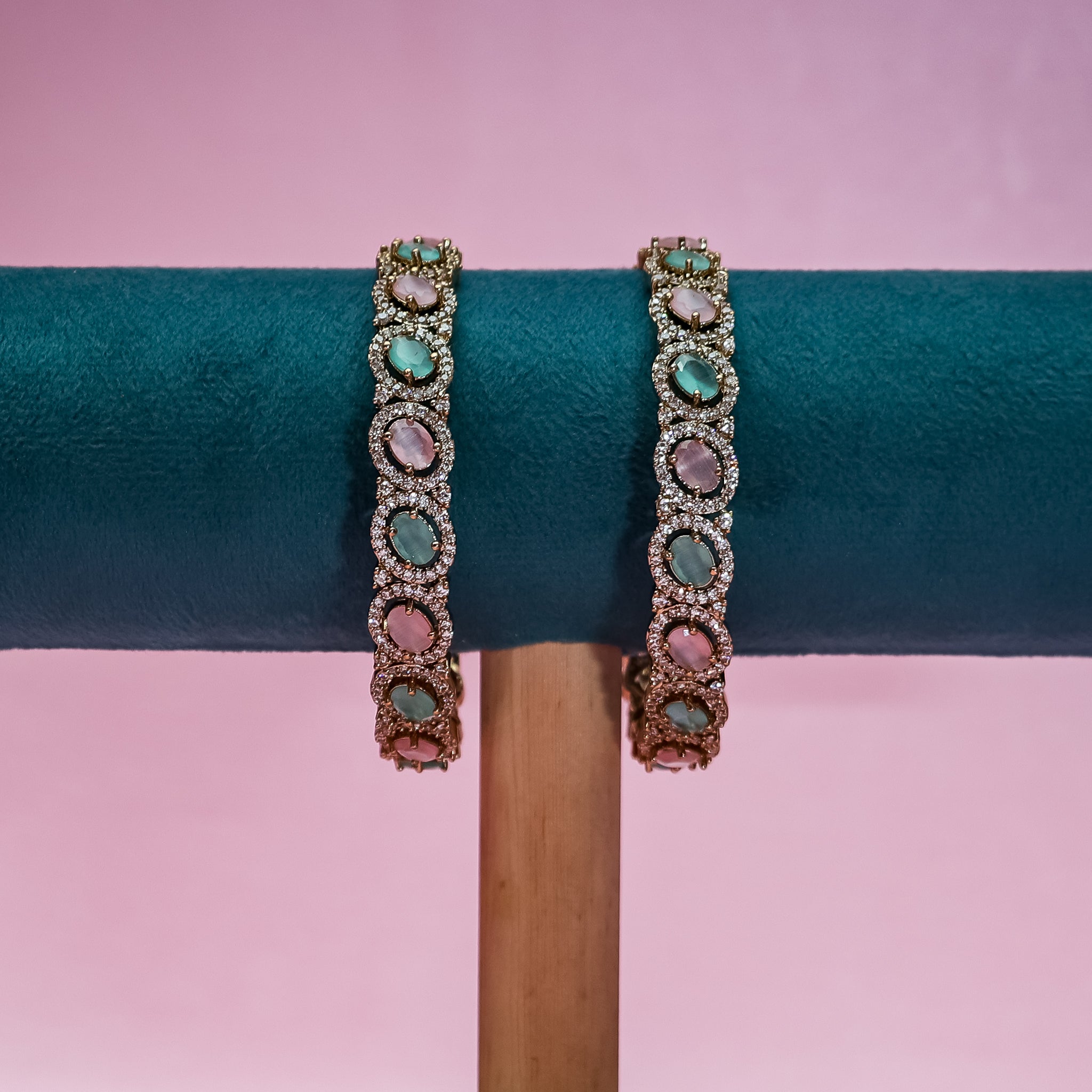 Pink & Mint Filigree Kada Set