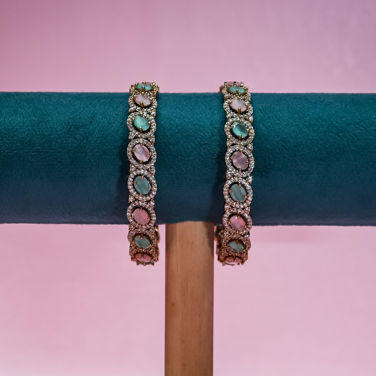Pink & Mint Filigree Kada Set