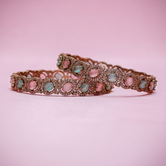 Pink & Mint Filigree Kada Set