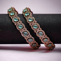 Antique Gold-Tone Mint Green Stone Bangle Set