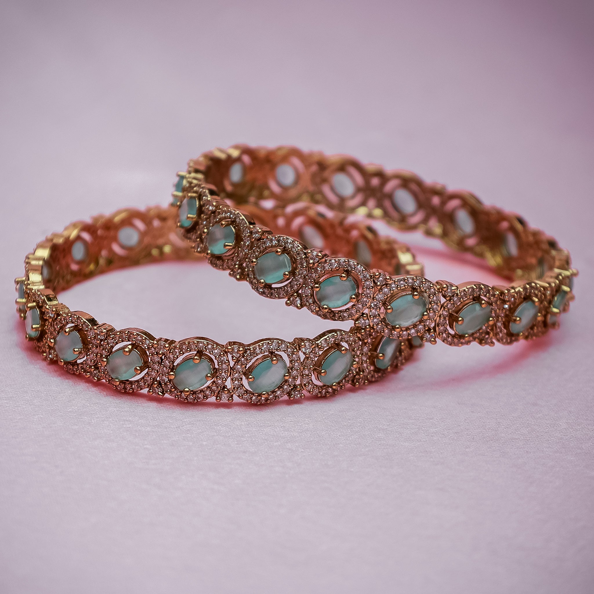 Antique Gold-Tone Mint Green Stone Bangle Set