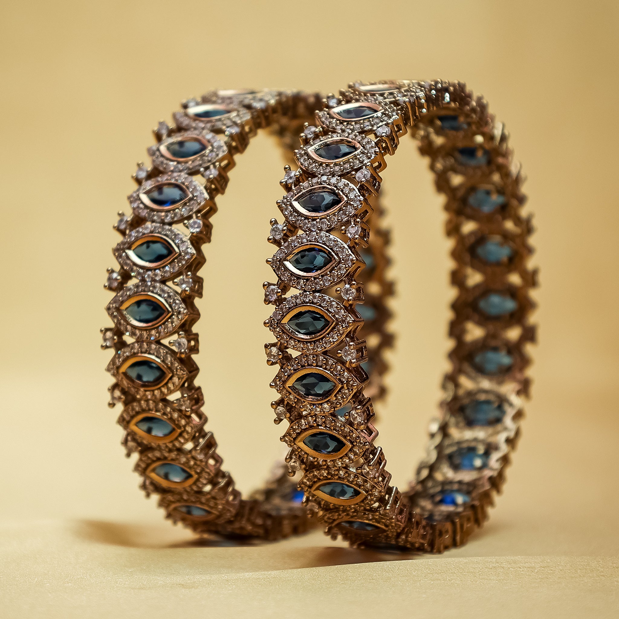 Royal Blue Sapphire-Look Pave Kada