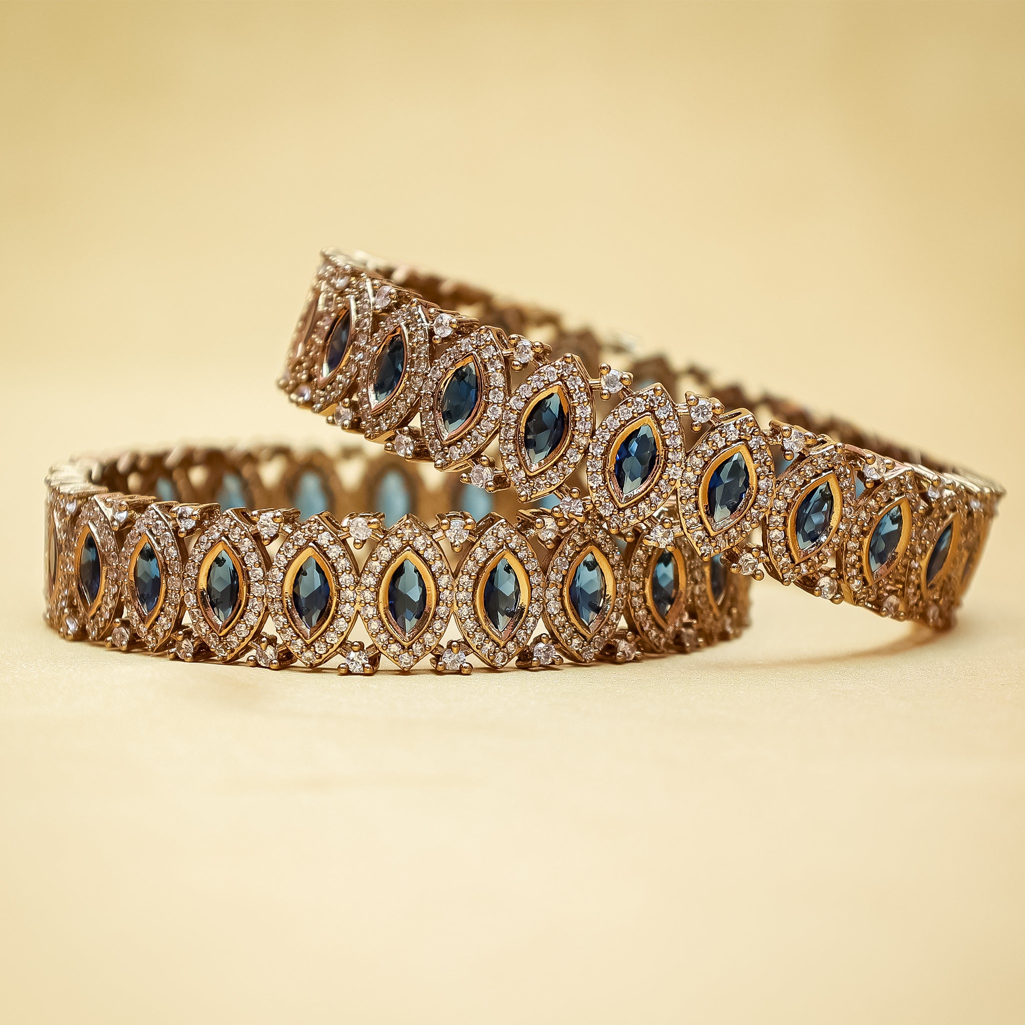 Royal Blue Sapphire-Look Pave Kada