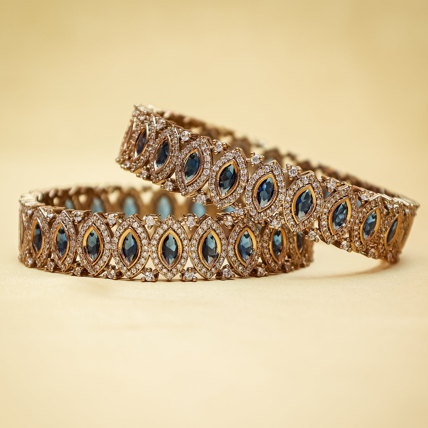 Royal Blue Sapphire-Look Pave Kada