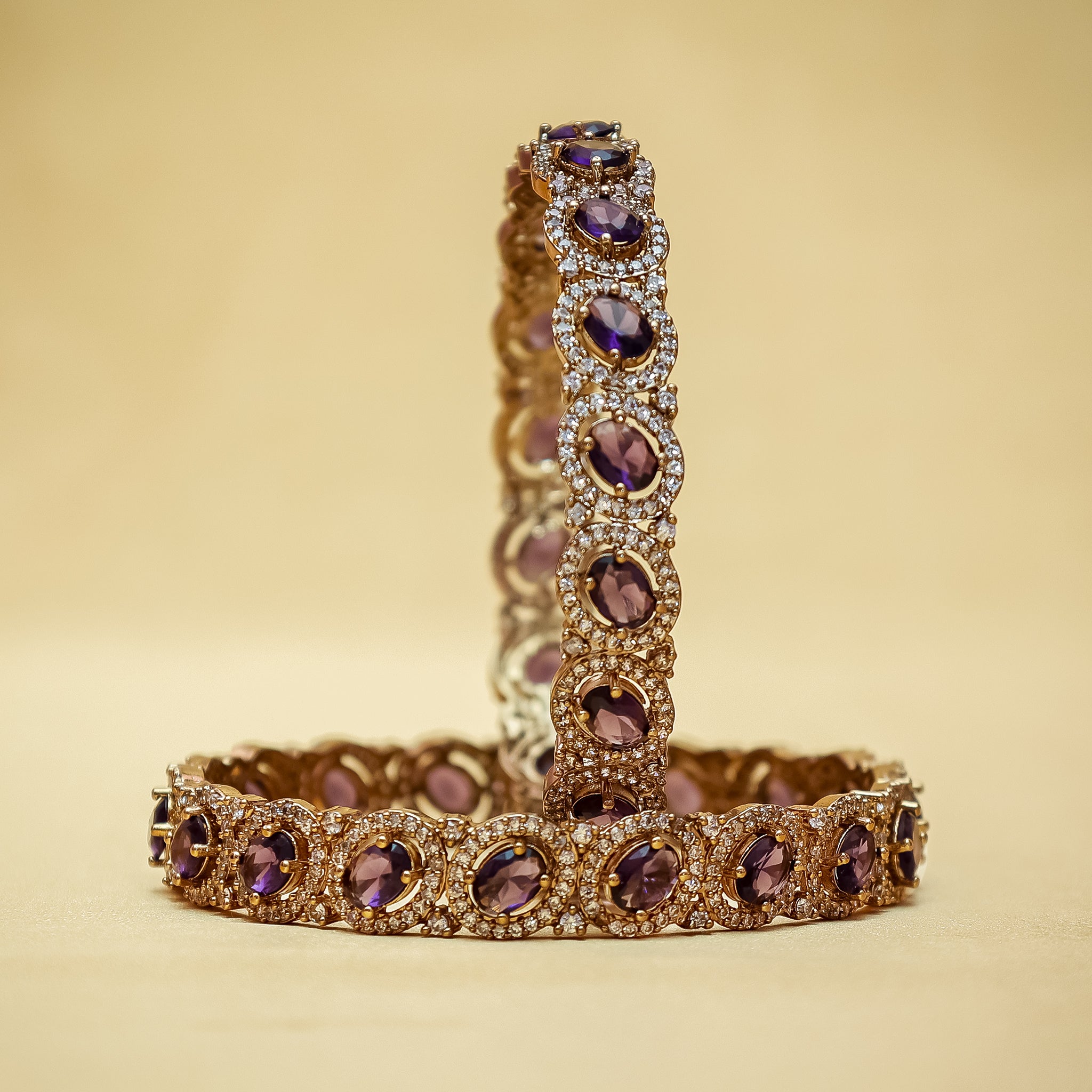 Regal Amethyst-Toned Kundan Bangles