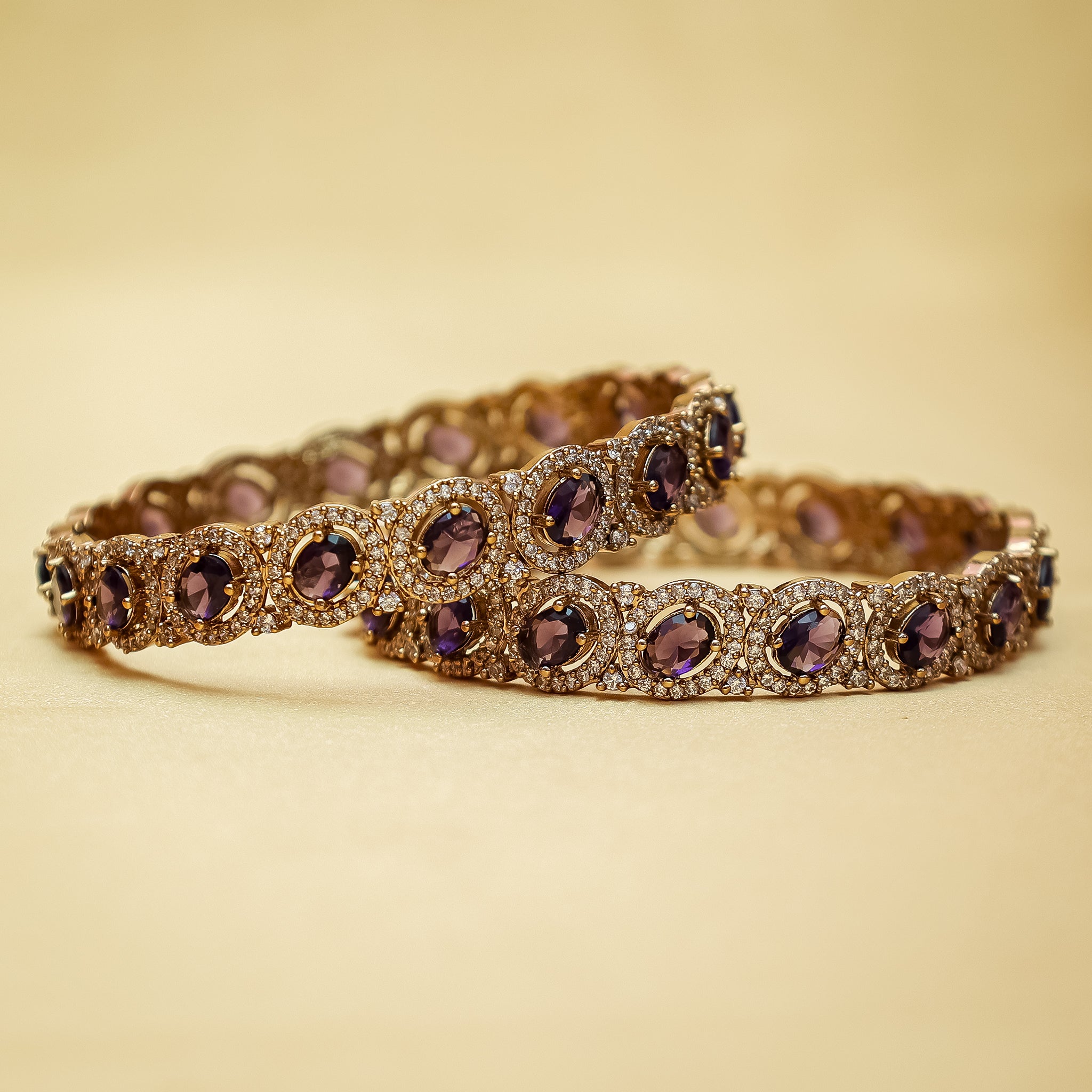 Regal Amethyst-Toned Kundan Bangles