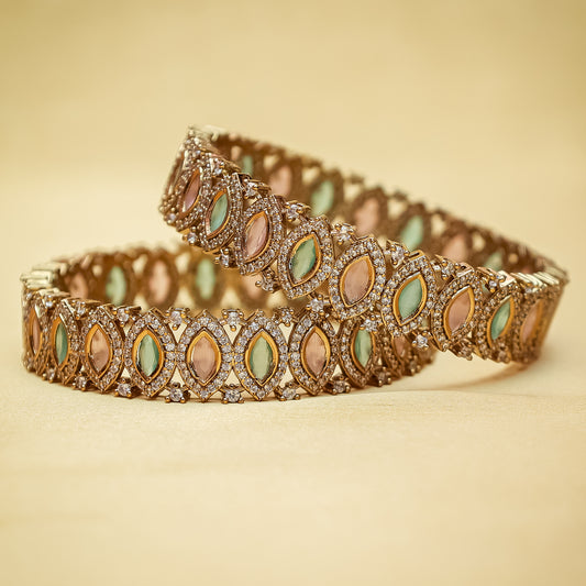 Gulab-e-Pista" Dual-Tone Kundan-Style Bangle Set