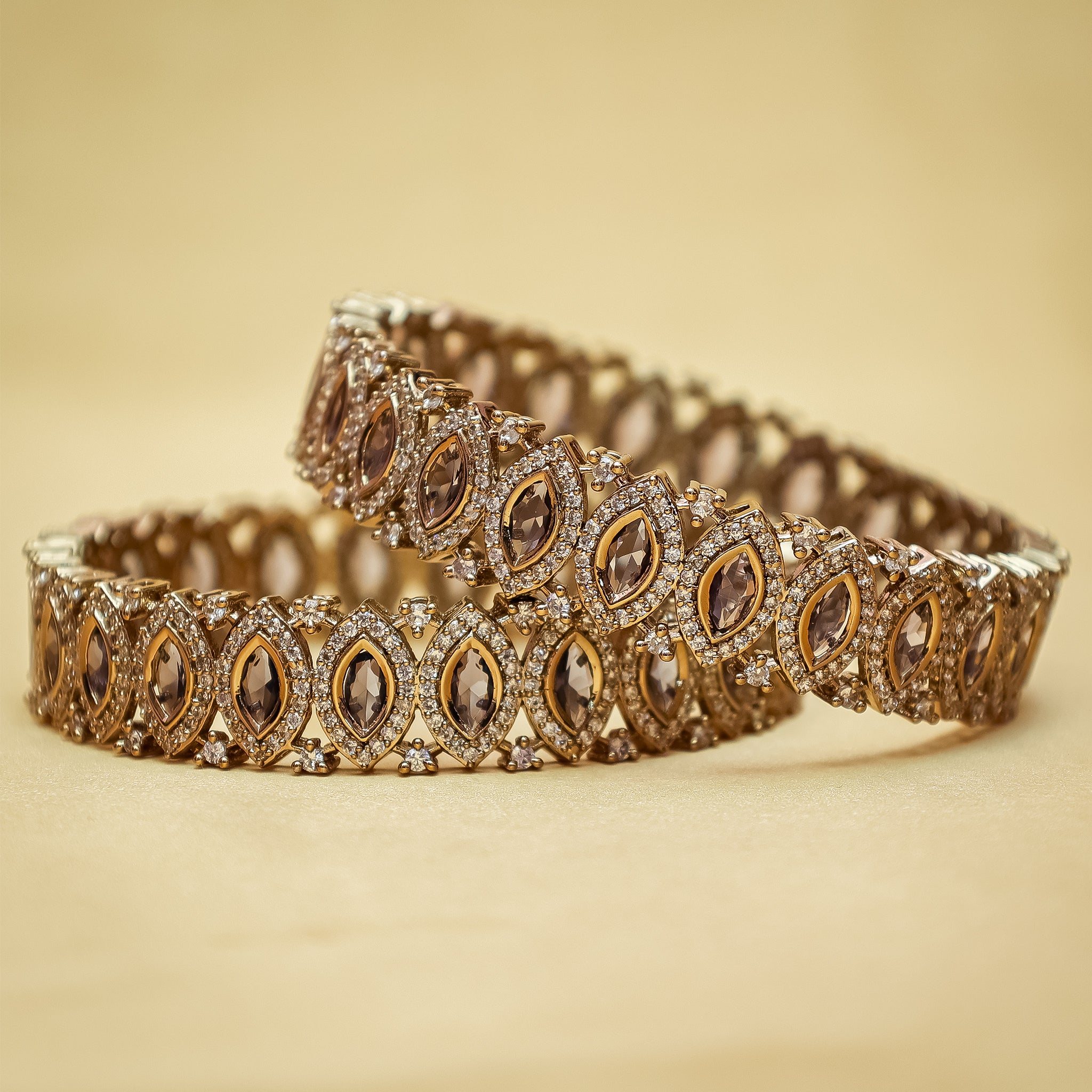 Amethyst Marquise & Diamond-Look Bangles