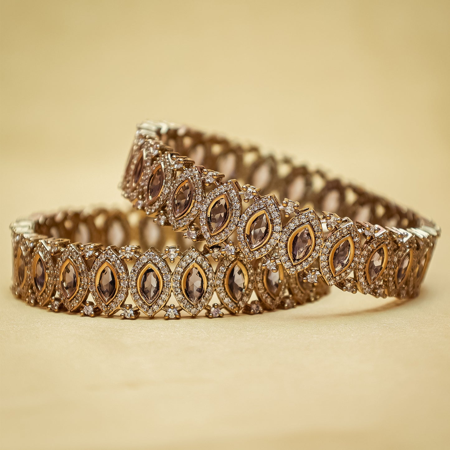 Amethyst Marquise & Diamond-Look Bangles