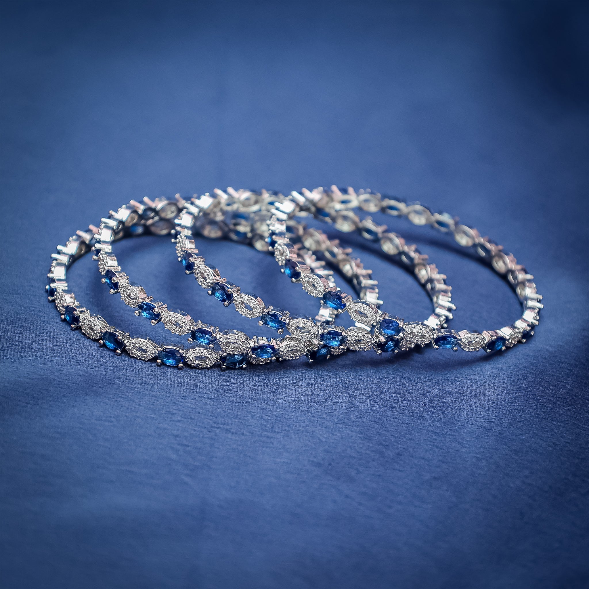 Azure Elegance Sapphire and Zircon Bangle Set