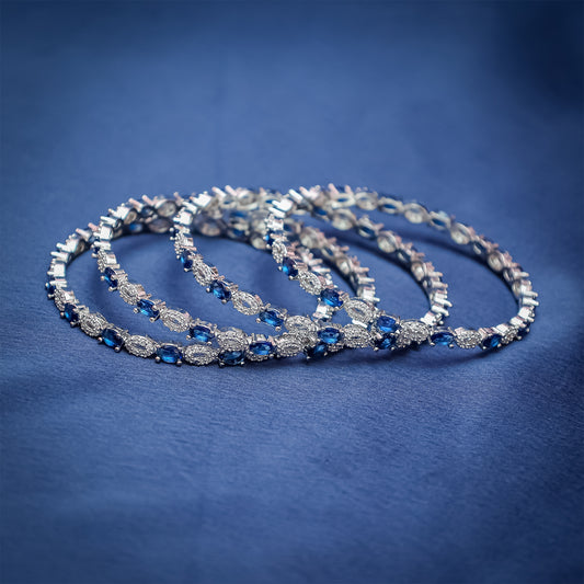 Azure Elegance Sapphire and Zircon Bangle Set