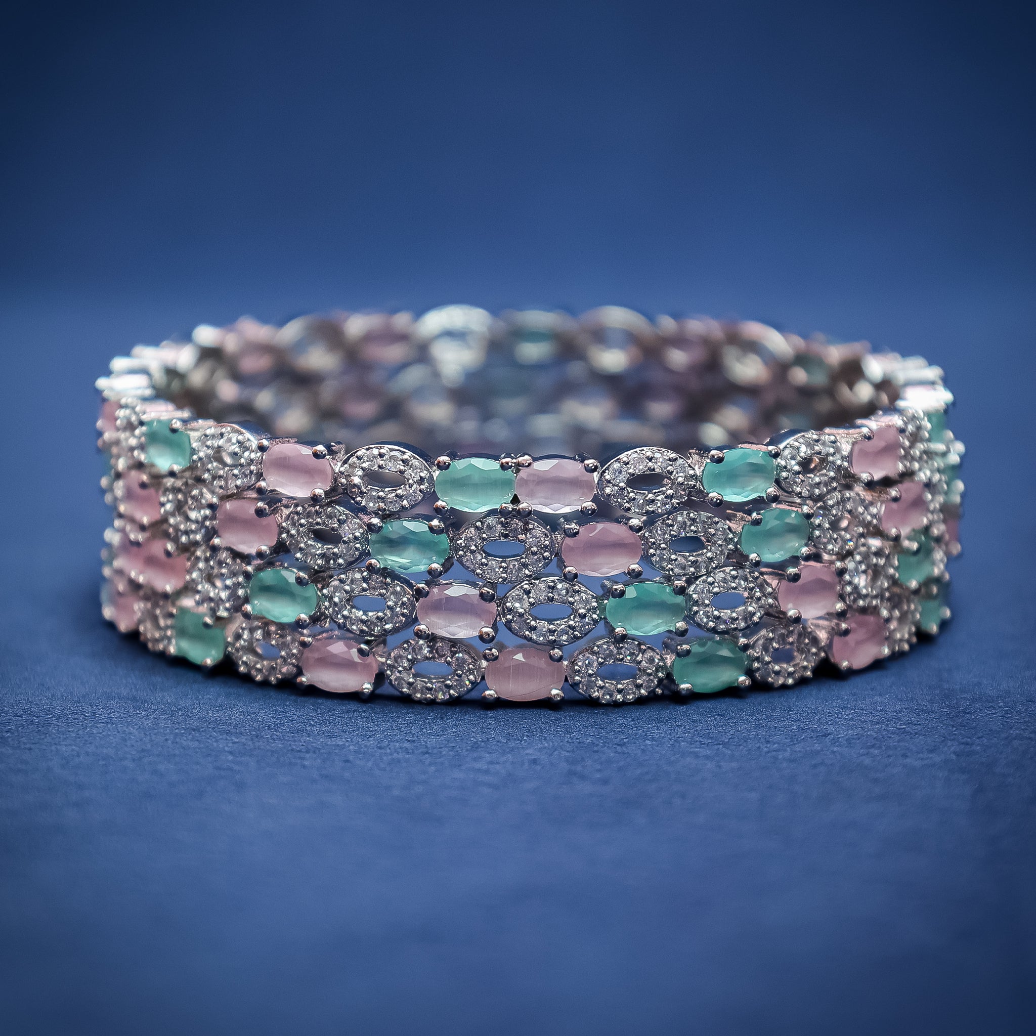 Dual-Tone American Diamond Bangle Set