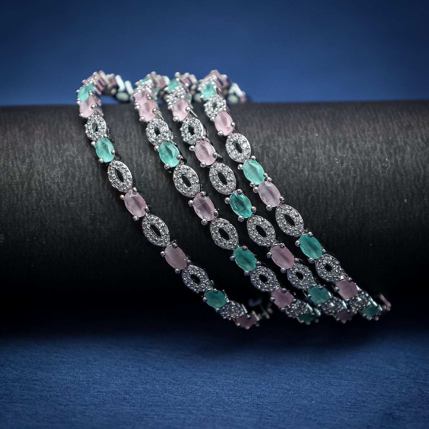 Dual-Tone American Diamond Bangle Set
