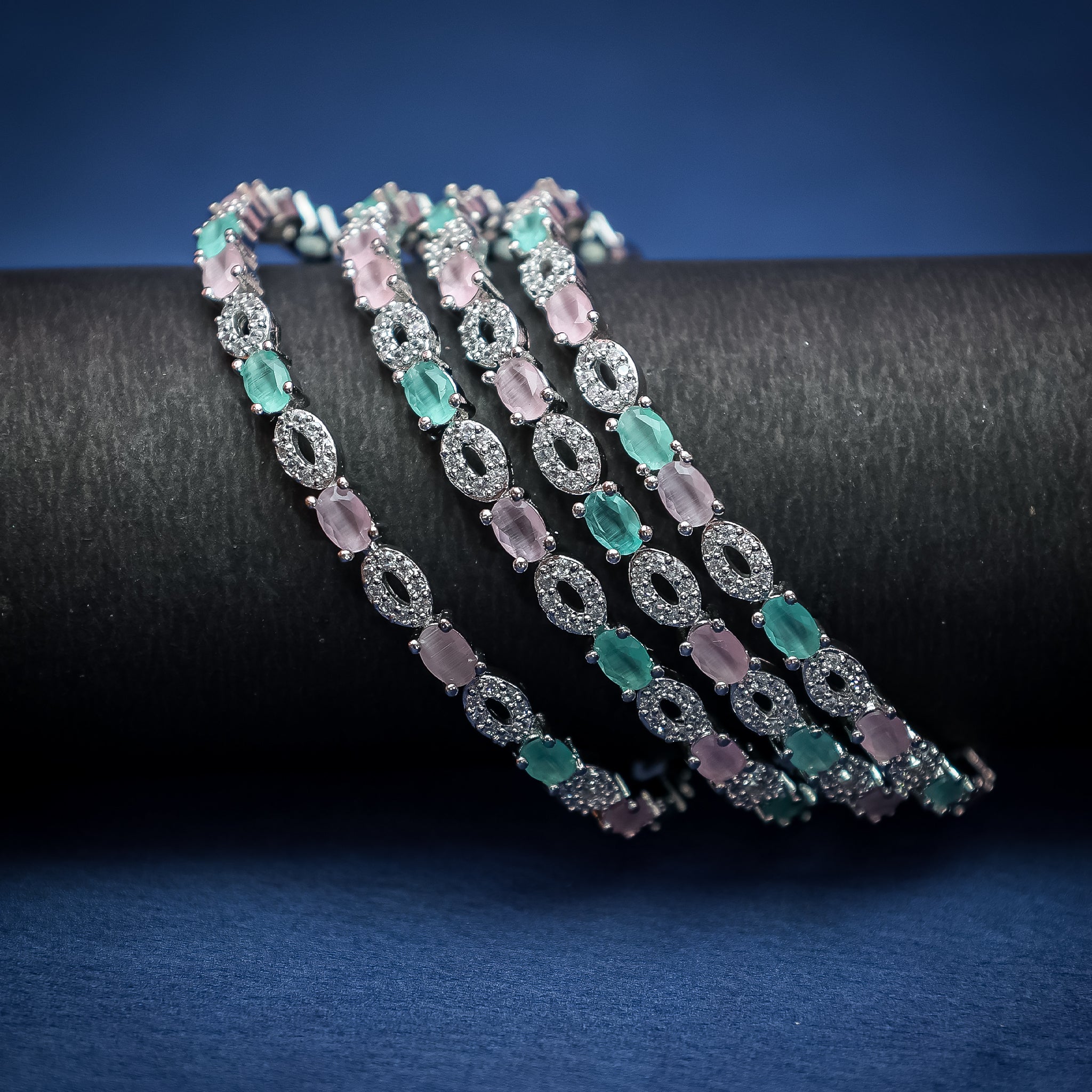 Dual-Tone American Diamond Bangle Set