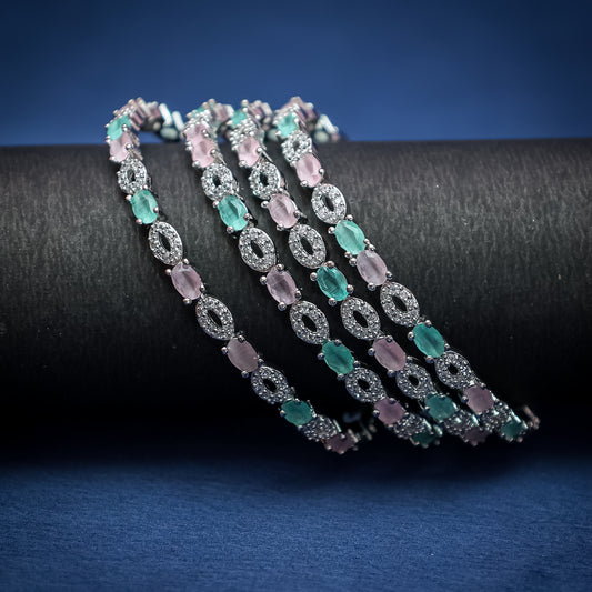 Dual-Tone American Diamond Bangle Set