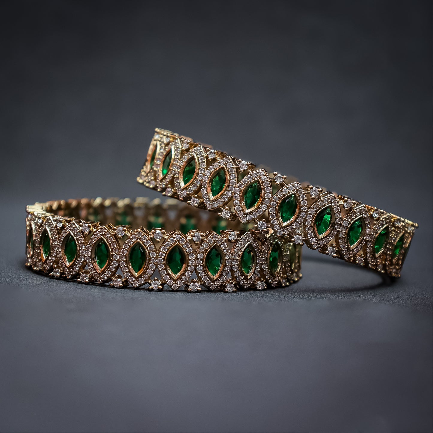 The Zahra Green Stone & CZ Sparkle Bangles