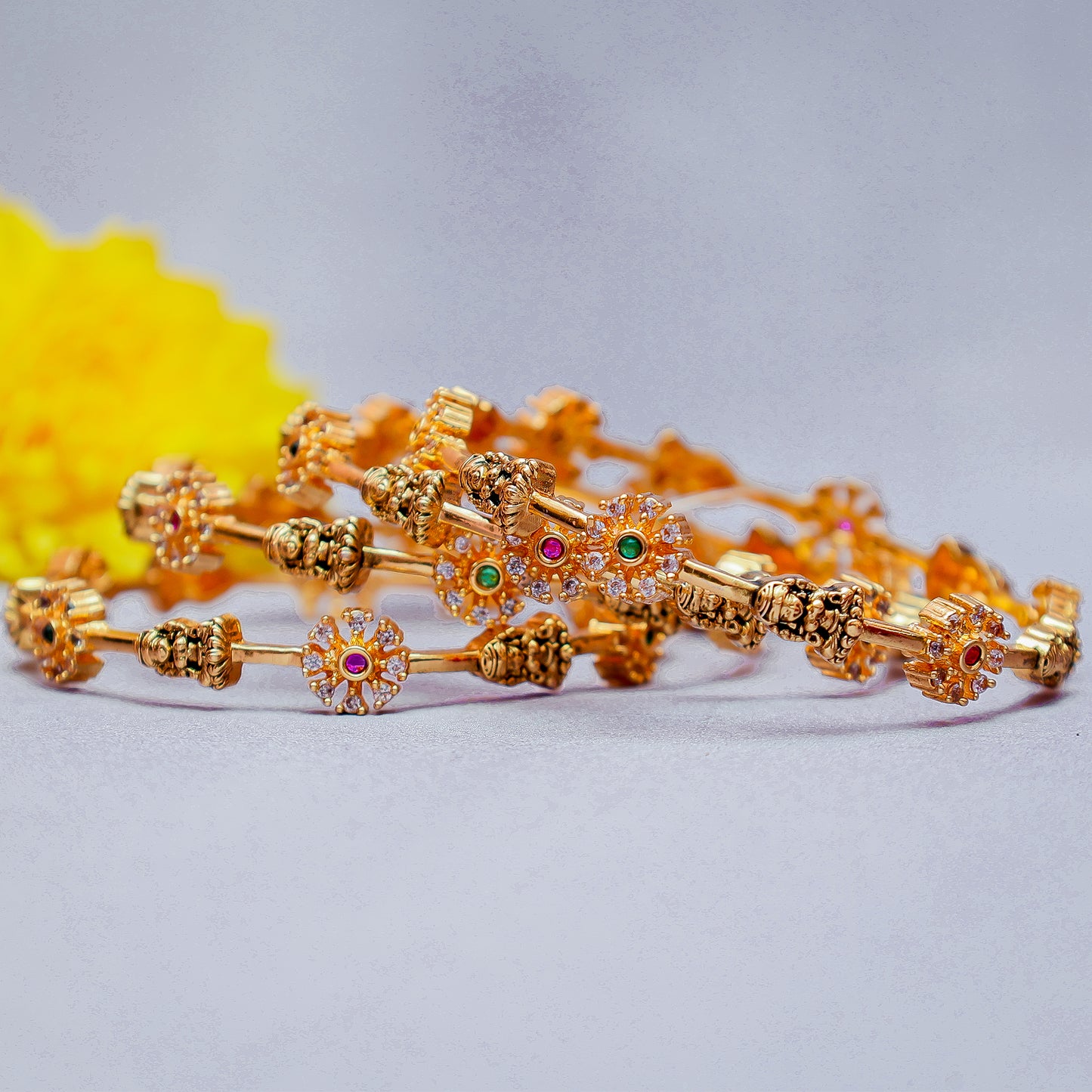 Temple-Inspired Gold Bangle Set