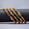 Traditional Gold-Plated Peacock & Stone Bangle Set