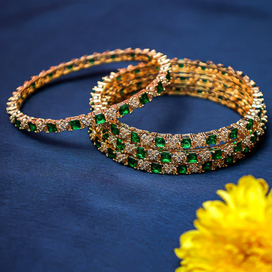 Gold-Tone Square-Cut CZ Statement Bangle