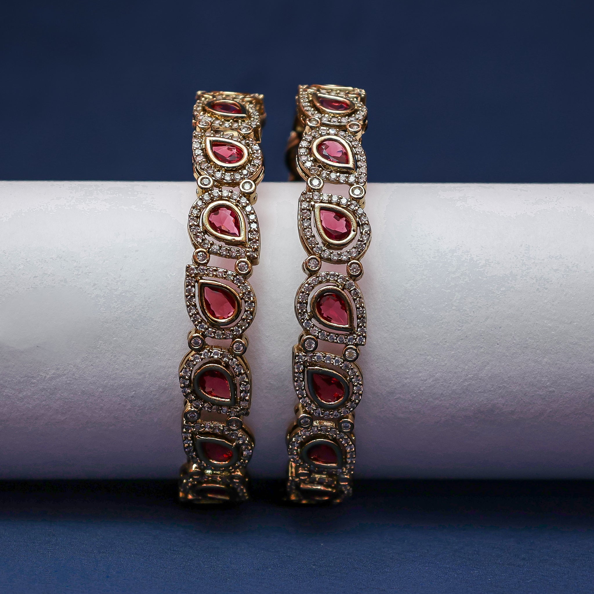 Majestic Ruby & CZ Stone Gold-Toned Bangle Set