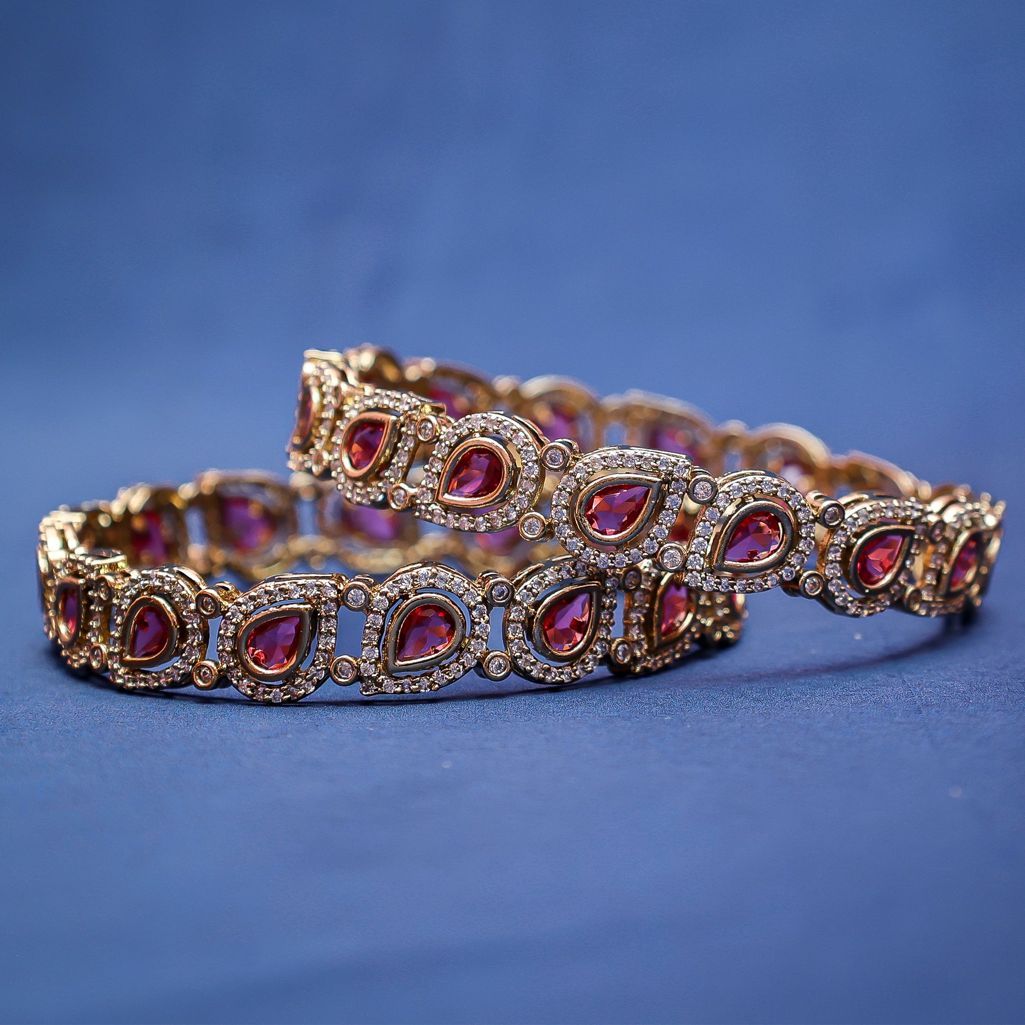 Majestic Ruby & CZ Stone Gold-Toned Bangle Set