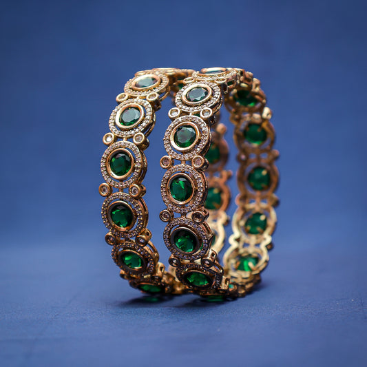 Antique Gold & Emerald Green Stone Kada Set