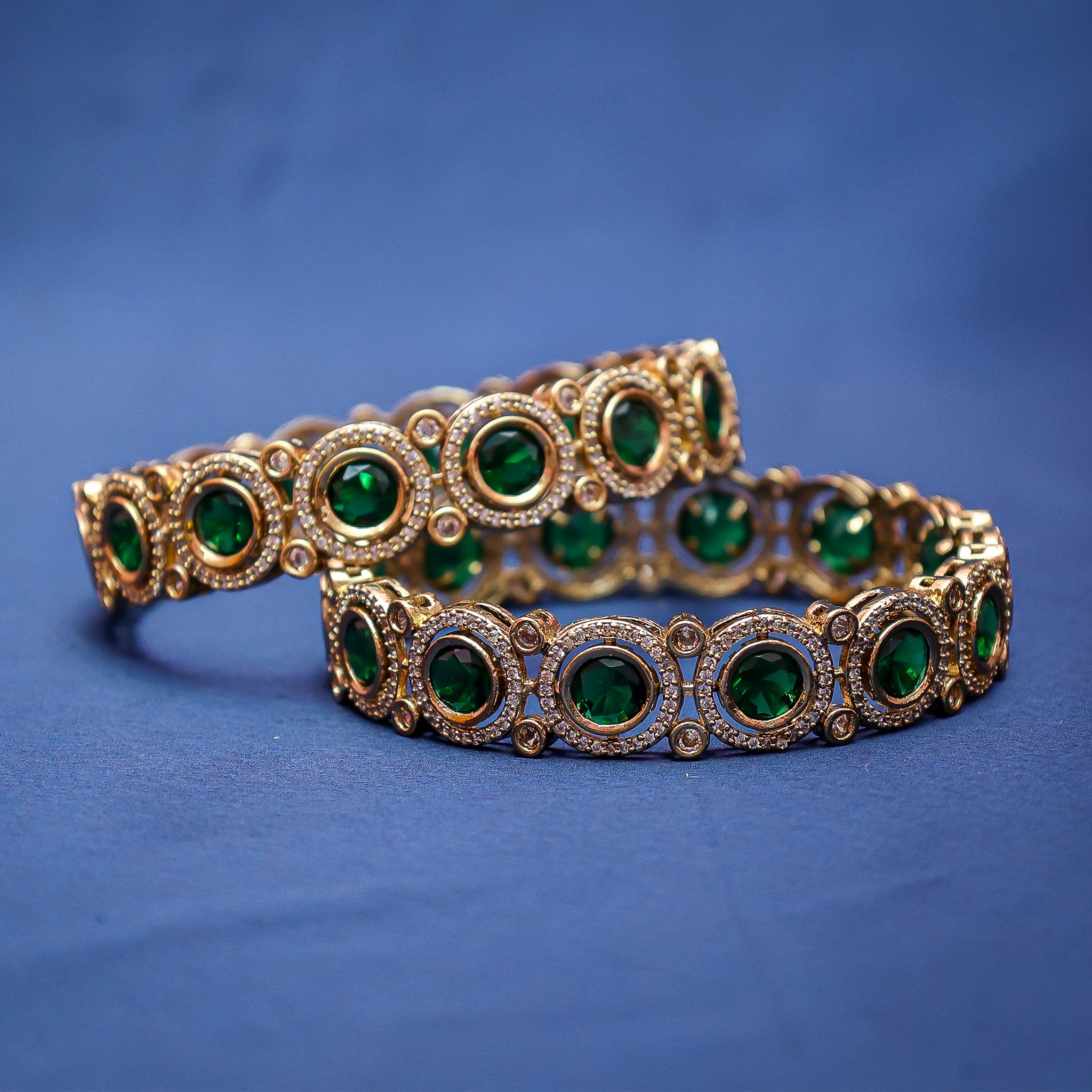 Antique Gold & Emerald Green Stone Kada Set