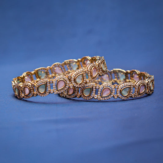 Pastel Polki Tear-Drop Bangles