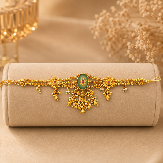 Emerald Bloom Antique Gold Hand Harness Bracelet