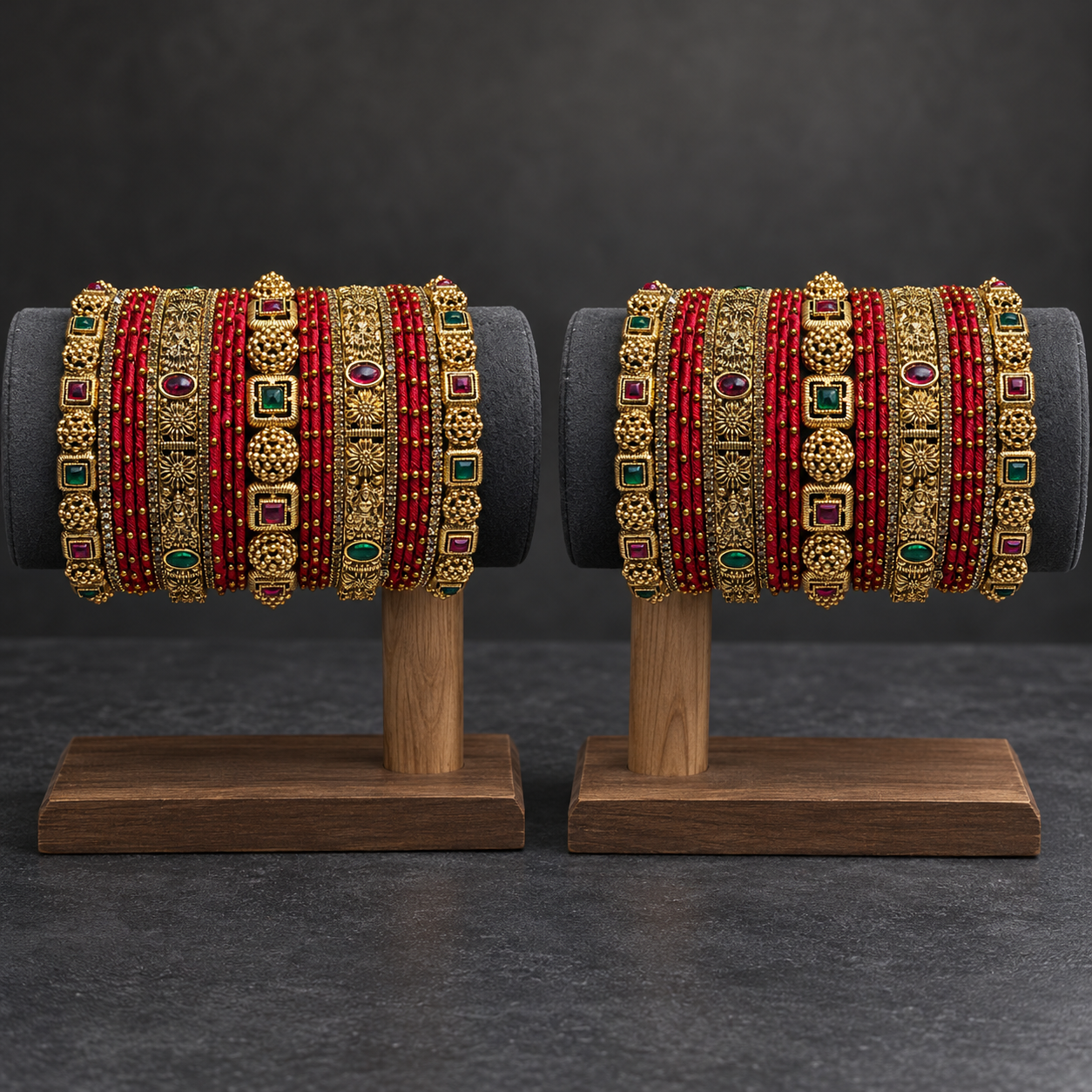 Classic Red Thread Antique Bridal Bangle Set