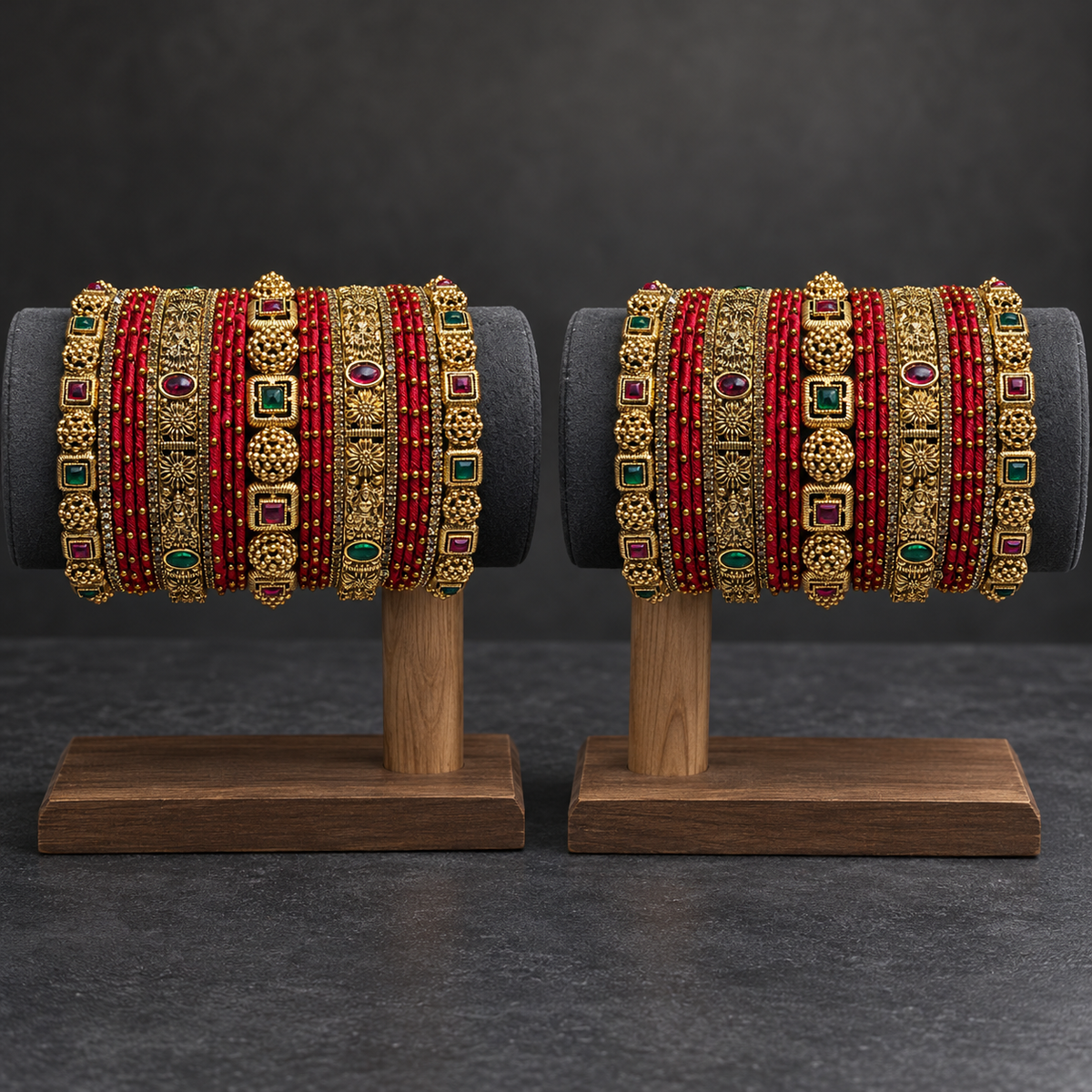 Classic Red Thread Antique Bridal Bangle Set