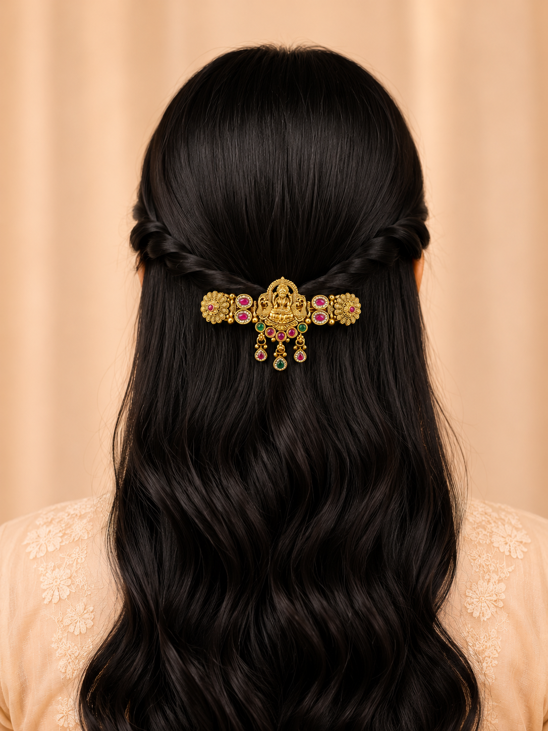 Divine Lakshmi Ruby Emerald Hair Clip