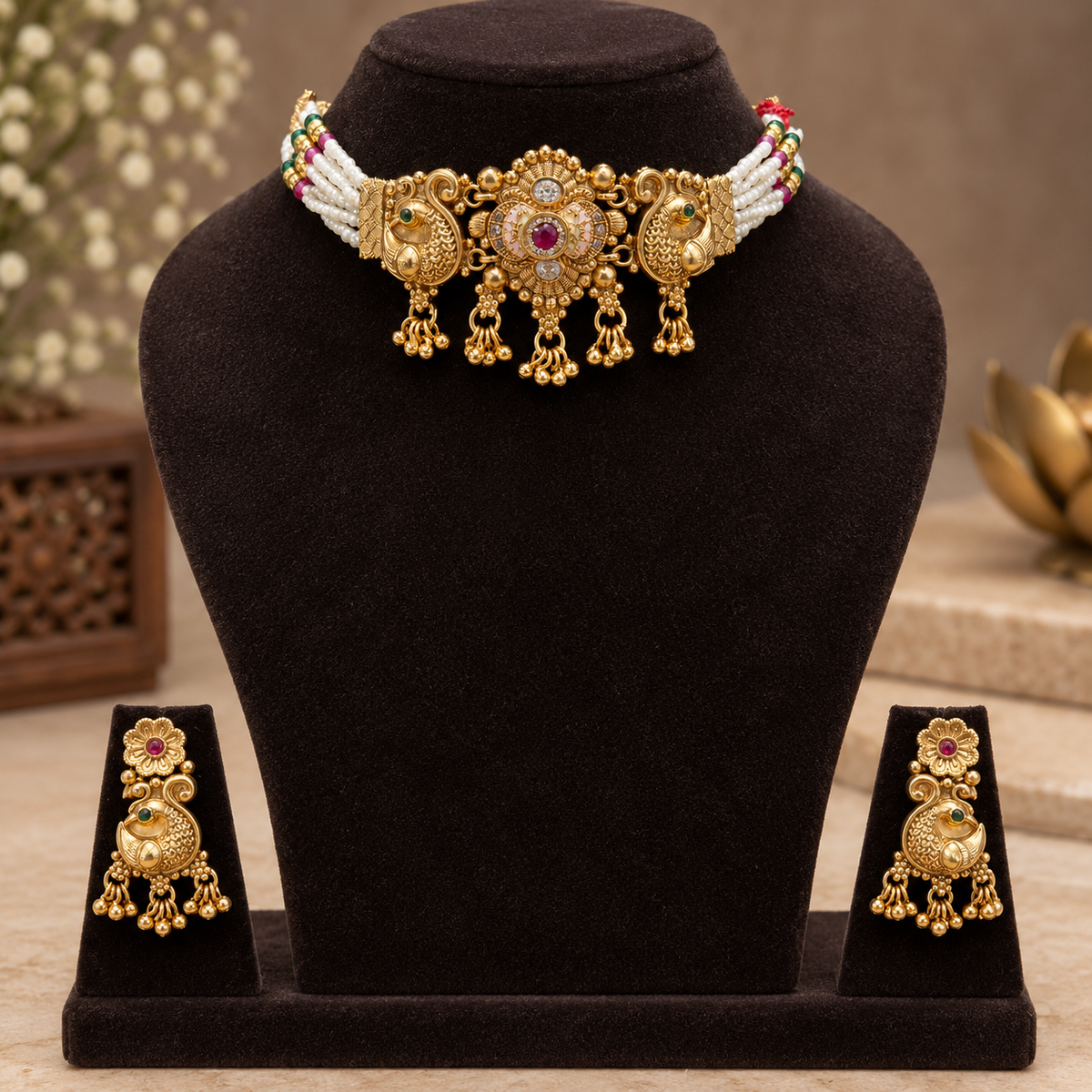 Classic Peacock Pearl Bridal Set