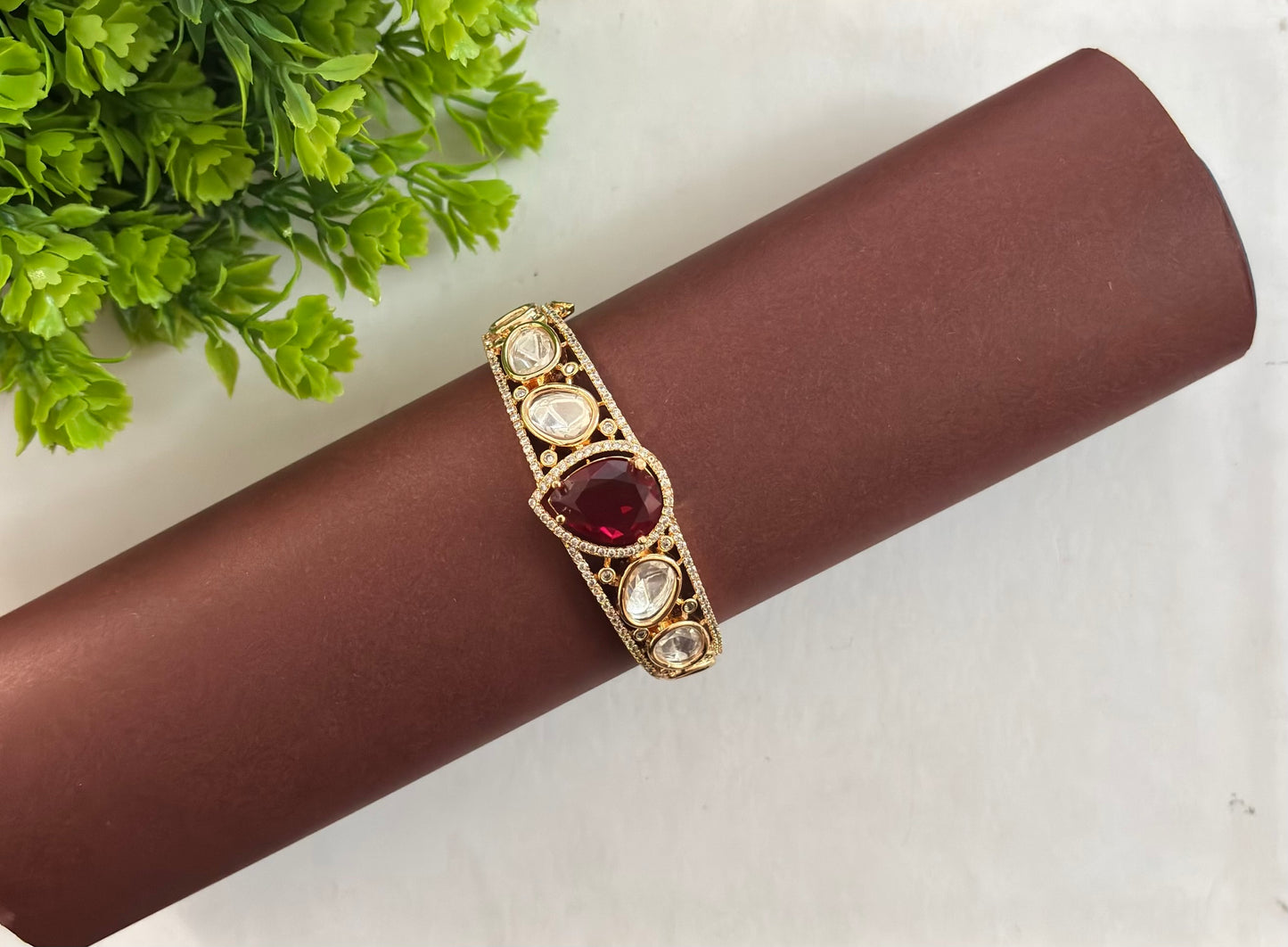 Crimson Pear Polki Kada