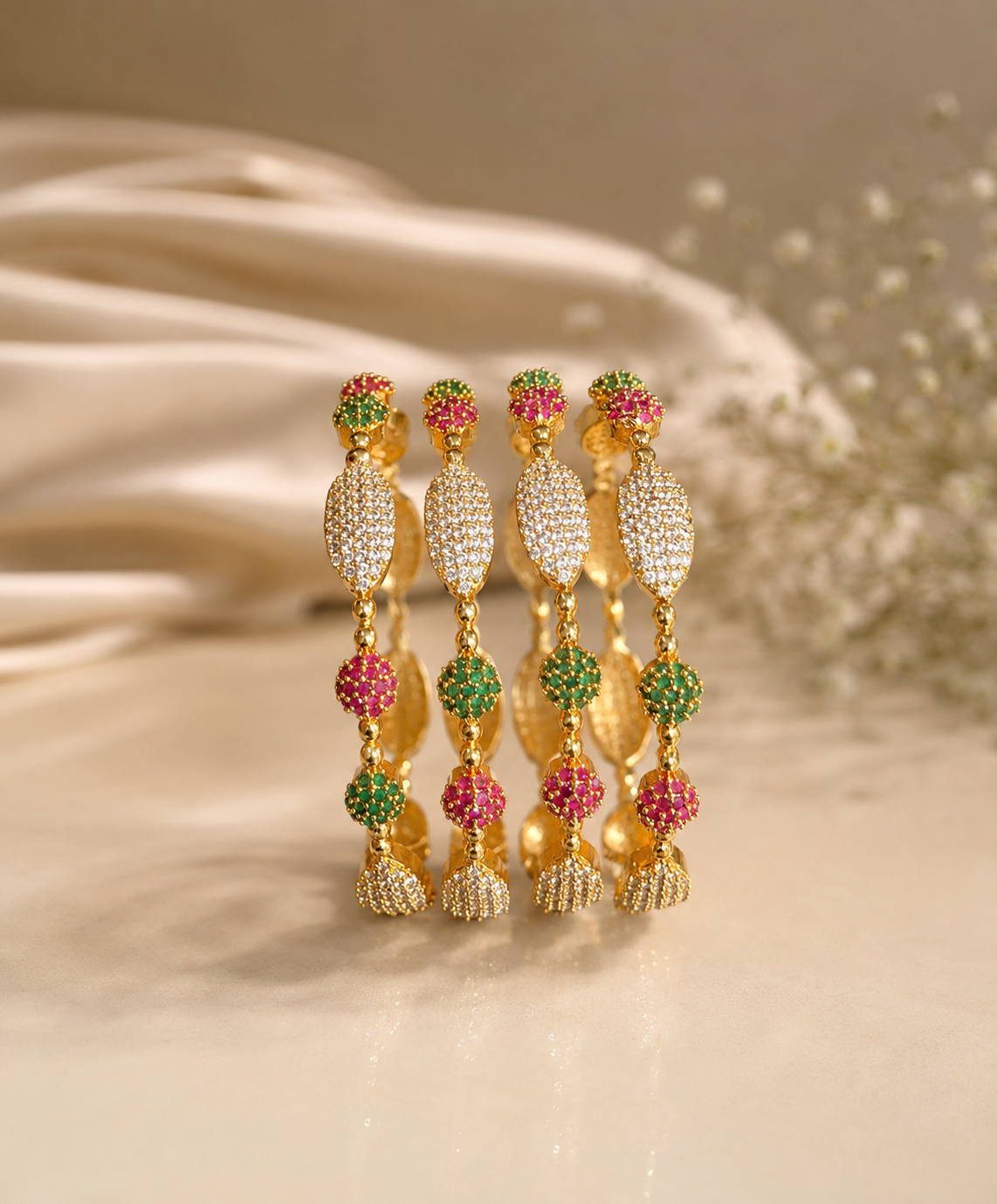 Royal Pink Green Designer Bangle Set