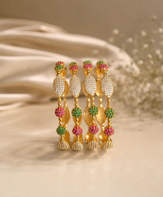 Royal Pink Green Designer Bangle Set
