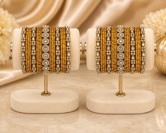 Elegant Yellow & Gold Bridal Bangle Set
